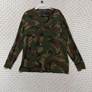 Polo Ralph Lauren T Shirt Mens Sz L Camouflage Camo Long Sleeve Pocket Crewneck